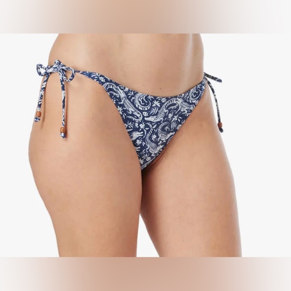 Fair Harbor Navy White Crocodile Side Tie Bikini Bottoms Size Small NWT - Picture 3 of 8